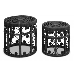 Mataram Set Of Two Black Natural Rattan Tables