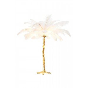 ZENDAYA 80CM TABLE LAMP GOLD BSE / WHT GEN/OSTRICH FEATHERS