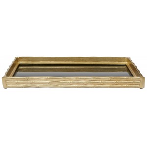 Hiba Gold Finish Bamboo Effect Mirrored Tray